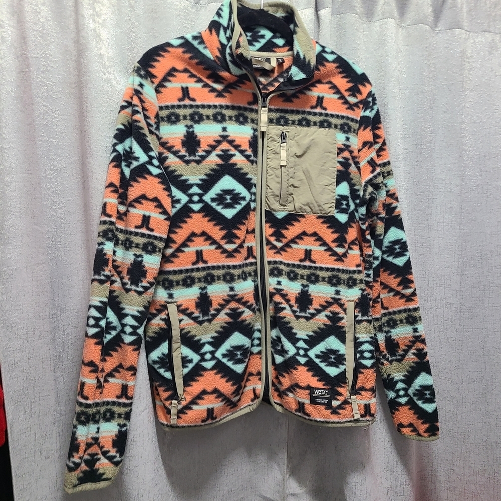 Wesc Polar Fleece Jacket Southwest Aztec Boho Full Zip Y2K 90’s Colorful - Picture 3 of 9